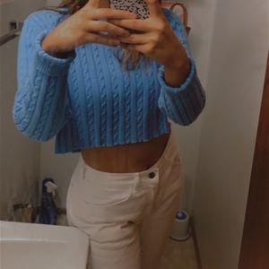 Blue cropped knitted sweater xL but fits small